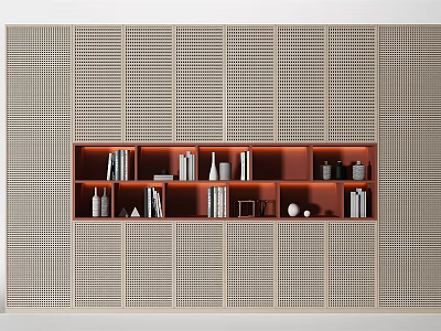 Modern Decorative Cabinet With Grille Design And Books Vases Inside 3d model