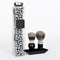 Men's Grooming Kit With Transparent Container Silver Beads And Shaving Brushes On Black Tray