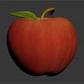 Fresh Red Apple With Green Leaf And Stem Shiny Surface On Dark Background 3d model
