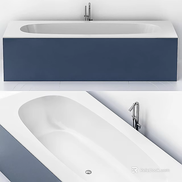 Modern White Bathtub With Blue Exterior And Chrome Faucet In Bathroom Interior Design 3d model 