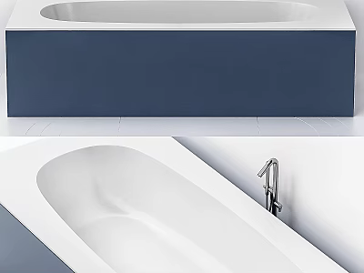 Modern White Bathtub With Blue Exterior And Chrome Faucet In Bathroom Interior Design 3d model