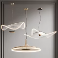 Modern Illuminated Pendant Lights With Curved Transparent Glass And Golden Metal Details