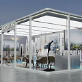 Modern Exhibition Booth for YIHO Group With Glass Structure Interior Tables Chairs And Decor Elements