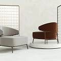 Gray And Brown Leisure Chairs With Metal Frames And Grid Patterned Screens 3d model