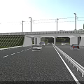 Modern Road Infrastructure with Train Bridge Vehicles Streetlights and Grassland