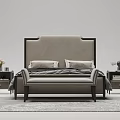 Elegant Modern Double Bed With Gray Headboard Wooden Frame Footstool Nightstands And Rug