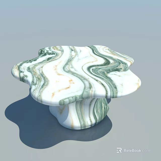 Unique Flower Shaped Marble Coffee Table With Green White Veins 3d model 