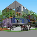 Colorful Container Commercial Street Design With Trees Pedestrians And Parking Area