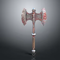 Vintage Double Bladed Metal Axe Weapon With Wooden Handle And Metal Accents