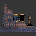 Vintage Industrial Building With Brick Structure Chimney Large Wheel Ladder And Water Towers