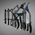 Weapons A Group of Science Fiction Weapons Combination Sword Dagger Axe Tomahawk Cyberpunk stylized low face number low model simple model film and television level 3d model