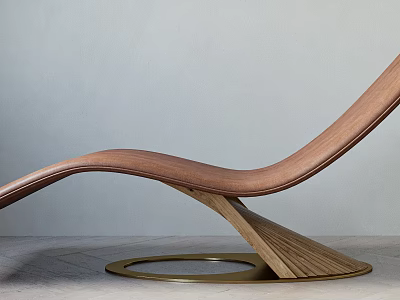 Modern Wooden Lounge Chair With Curved Leather Seat And Metal Base 3d model