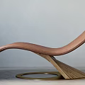 Modern Wooden Lounge Chair With Curved Leather Seat And Metal Base