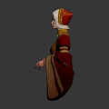 Medieval Female Character in Red and Gold Ornate Costume with Decorative Headdress