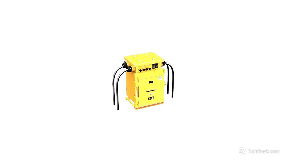 Yellow Industrial Equipment Control Box with Black Cables and Panel Interface 3d model 