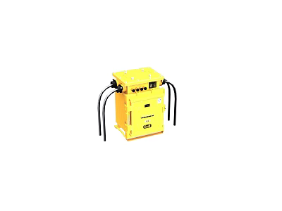 Yellow Industrial Equipment Control Box with Black Cables and Panel Interface 3d model