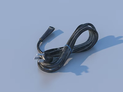 Black Coiled Power Cable Essential Household Item With Plug And Connector 3d model
