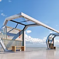 Modern Bus Shelter Design With Glass Canopy Wooden Benches And Information Board