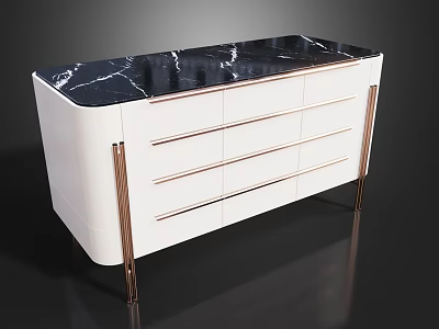 Modern Entryway Console Table With White Cabinet Black Marble Top And Gold Metal Legs 3d model