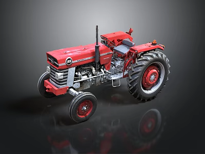 Red Vintage Tractor With Classic Design Large Wheels And Shiny Metal Body 3d model