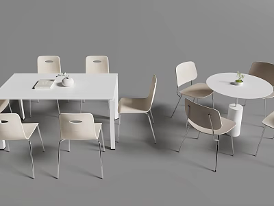 Modern Minimalist Meeting Table And Chairs With White Top Beige Seats Metal Legs 3d model