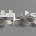 Modern Minimalist Meeting Table And Chairs With White Top Beige Seats Metal Legs