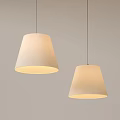 Two Modern Pendant Lights With White Fabric Shades Hanging From Ceiling 3d model