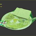 Chicken Shreds Meal With Sandwich Scrambled Eggs Corn And Cabbage On White Plate Green Napkin