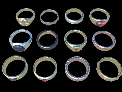 Diverse Designer Jewelry Rings With Various Styles Metallic Bands And Gemstone Accents 3d model