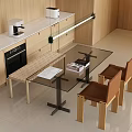Modern Dining Table Set With Glass Top And Wooden Chairs In Open Kitchen