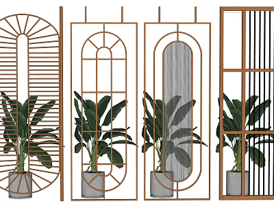 Modern Room Dividers With Geometric Frame Designs And Indoor Green Plants 3d model