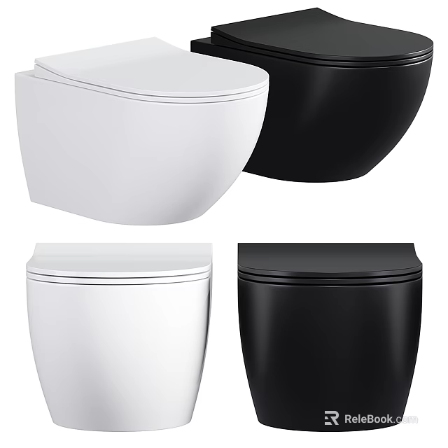 Modern White and Black Toilet Designs Featuring Wall Mounted and Freestanding Styles 3d model 