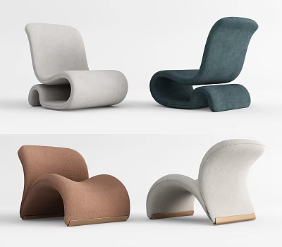 Modern Leisure Chairs With Curved Design Upholstered Fabric And Wooden Base In Multiple Colors 3d model