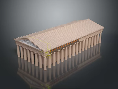 Cartoon Scene of Ancient Temple with Columns Pediment and Reflections on Dark Background 3d model