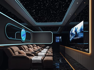 Luxury Clubhouse Home Theater With Starry Ceiling And Recliners 3d model