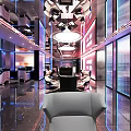 Modern Cybercafe Interior With Computers Comfortable Seating And Ceiling Lights 3d model
