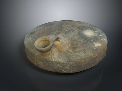 Ancient Ceramic Sculpture with Circular Shape Textured Surface Handle and Opening 3d model