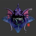 Purple Pink Game Movie Character With Sharp Teeth Green Tongue And Red Eyes