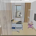 Bright Hospital Room Interior With Medical Bed TV City View And Curtains