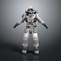 Game Movie Character With White Blue Space Suit Standing 3D Model On Gray Background