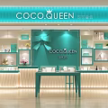 COCO QUEEN Jewelry Store Interior With Blue Wall Display Cabinets And Jewelry Displays