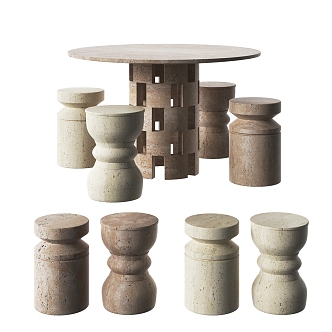 modern outdoor stone table and chair 3d model