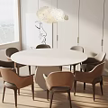 Round White Dining Table Set With Beige Chairs Pendant Light Window And Wall Art 3d model