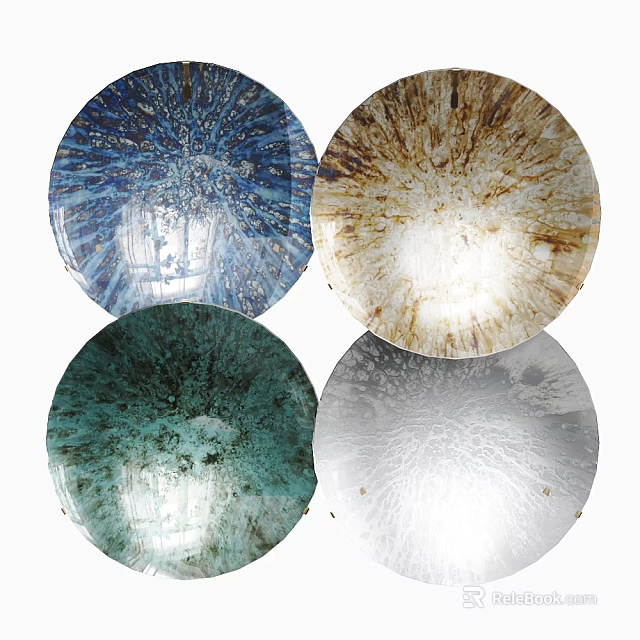 Colorful Circular Decorative Ornament Set With Blue Brown Green Silver Patterns 3d model