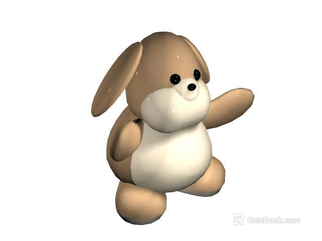Cute Brown And White Rabbit Stuffed Toy With Big Ears Standing Pose For Kids 3d model 