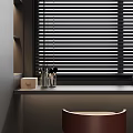 Modern Dark Toned Walk in Closet With Shelves Bags Stool And Blinds