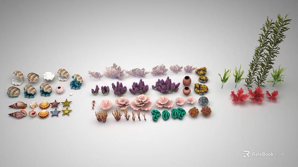 Aquatic Animals in Natural Environment With Colorful Corals Starfish and Marine Plants 3d model 