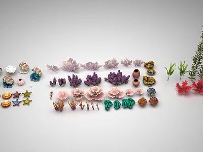 Aquatic Animals in Natural Environment With Colorful Corals Starfish and Marine Plants 3d model