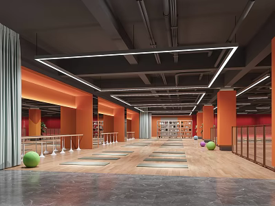 Modern Gym Interior With Yoga Mats And Exercise Balls 3d model