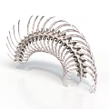 Curved Organ Structure With Hair Like Spines And Silver Metallic Finish 3d model